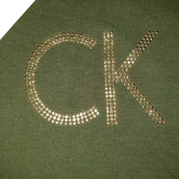 Calvin Klein Olive Cold Shoulder Tee NWT - Picture 3 of 5